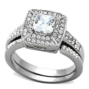 2PCS Women's Princess Wedding Engagement Ring Set